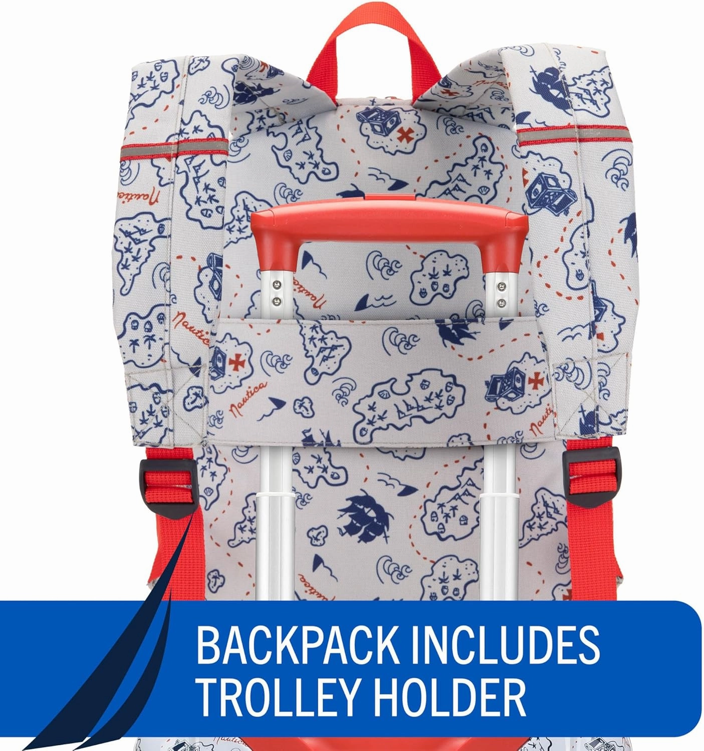 NAUTICA Kids Luggage - 18" Airline Approved Rolling Hardside Upright Carry-on Suitcase Set with Wheels (Pirate Ahoy | 5pc School Set)