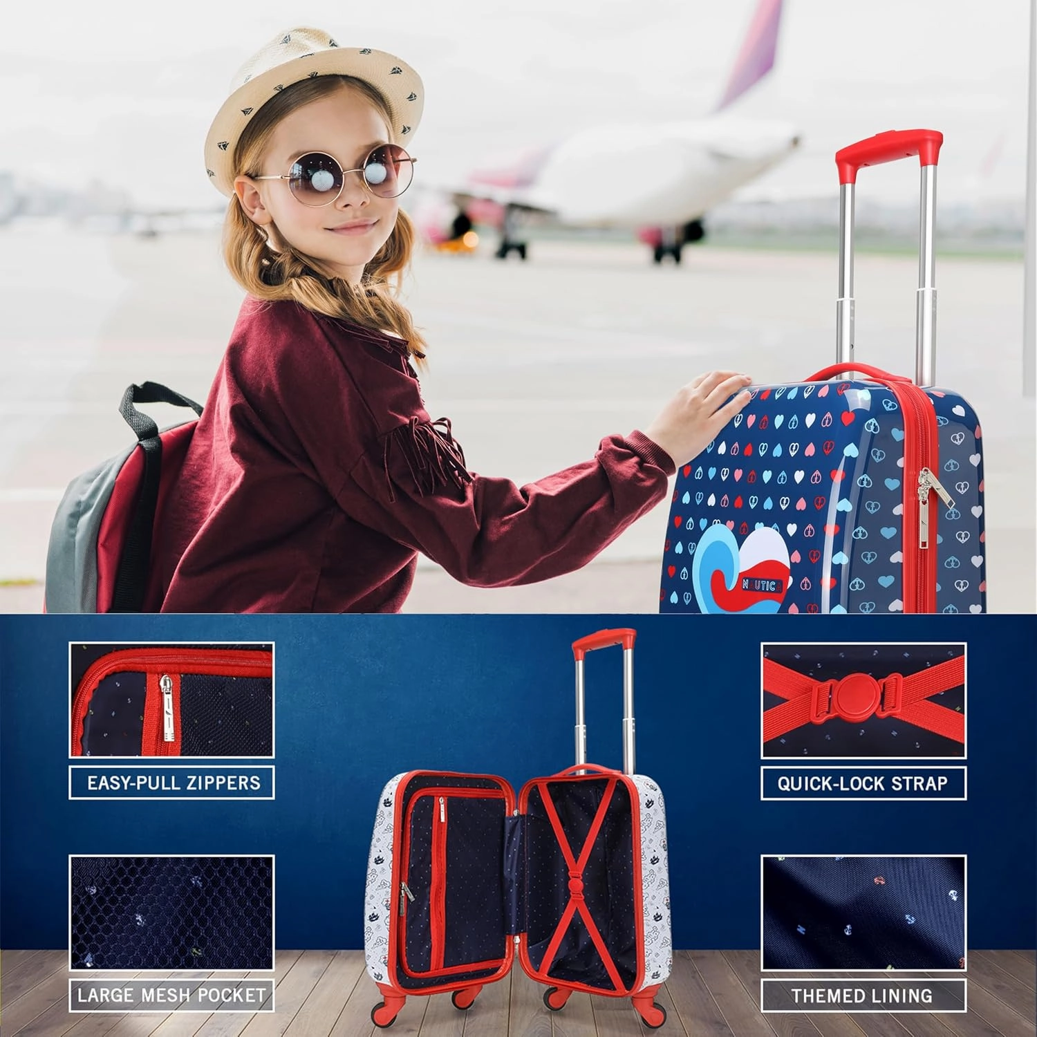 Nautica Kids Luggage - 18" Airline Approved Rolling Hardside Upright Carry-on Suitcase with Wheels (Nautica Peace)