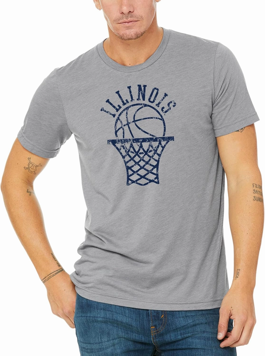 NCAA Retro Basketball Hoop, Team Color Canvas Triblend T Shirt, College, University