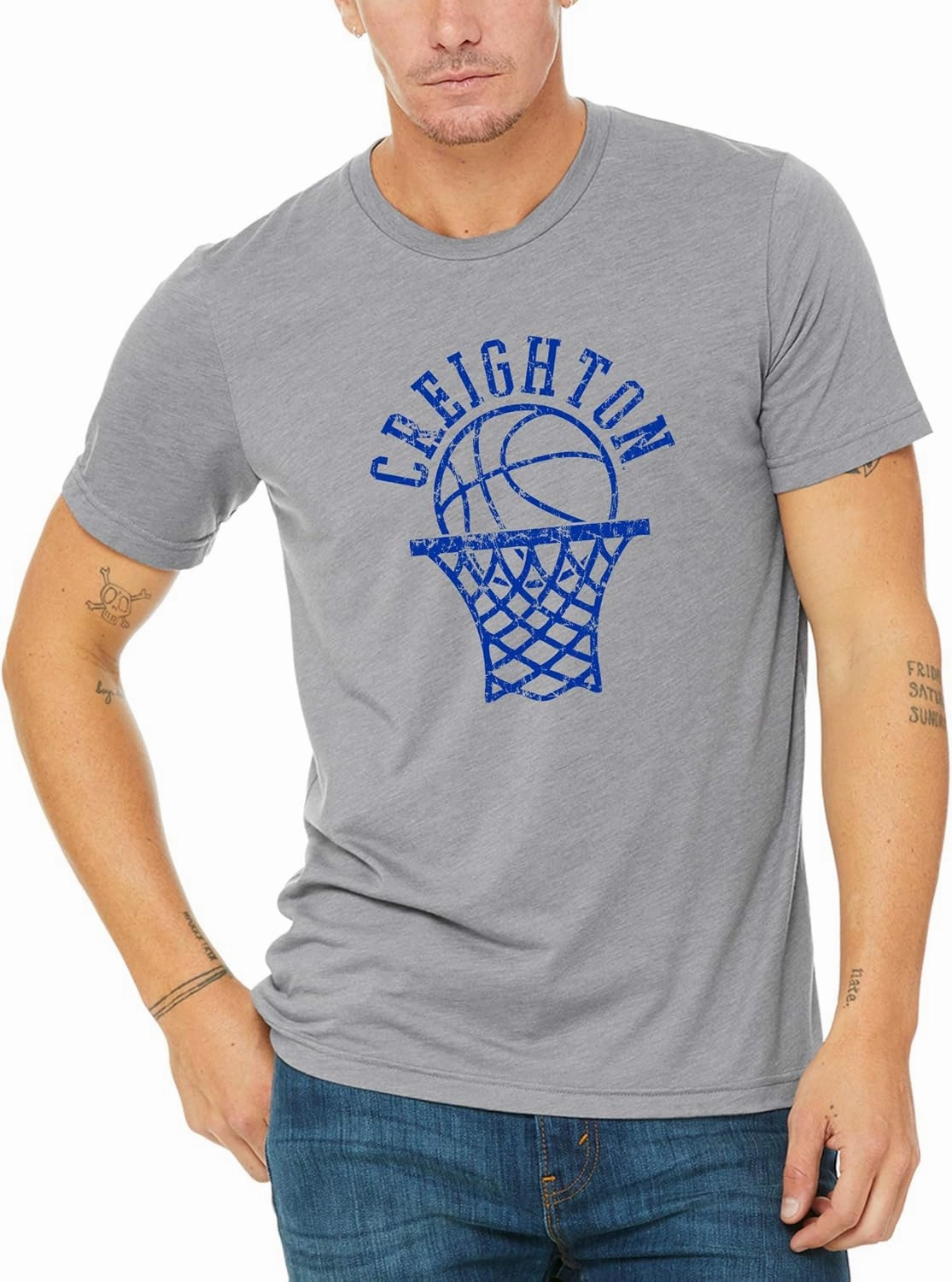 NCAA Retro Basketball Hoop, Team Color Canvas Triblend T Shirt, College, University