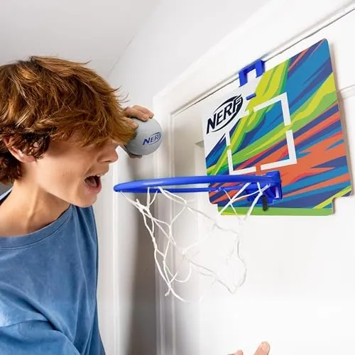Nerf Mini Over The Door Basketball Hoop - Nerfoop Indoor Basketball Hoop for Kids - Toy Door Basketball Hoop   Mini Foam Basketball Game Set - Perfect for Bedroom Indoor Basketball - Blue