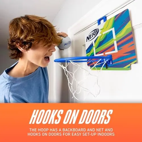 Nerf Mini Over The Door Basketball Hoop - Nerfoop Indoor Basketball Hoop for Kids - Toy Door Basketball Hoop   Mini Foam Basketball Game Set - Perfect for Bedroom Indoor Basketball - Blue