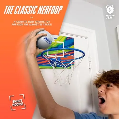 Nerf Mini Over The Door Basketball Hoop - Nerfoop Indoor Basketball Hoop for Kids - Toy Door Basketball Hoop   Mini Foam Basketball Game Set - Perfect for Bedroom Indoor Basketball - Blue