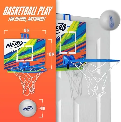 Nerf Mini Over The Door Basketball Hoop - Nerfoop Indoor Basketball Hoop for Kids - Toy Door Basketball Hoop   Mini Foam Basketball Game Set - Perfect for Bedroom Indoor Basketball - Blue