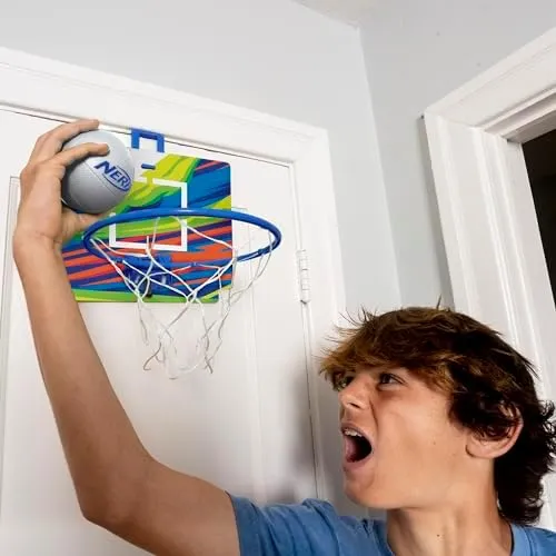 Nerf Mini Over The Door Basketball Hoop - Nerfoop Indoor Basketball Hoop for Kids - Toy Door Basketball Hoop   Mini Foam Basketball Game Set - Perfect for Bedroom Indoor Basketball - Blue