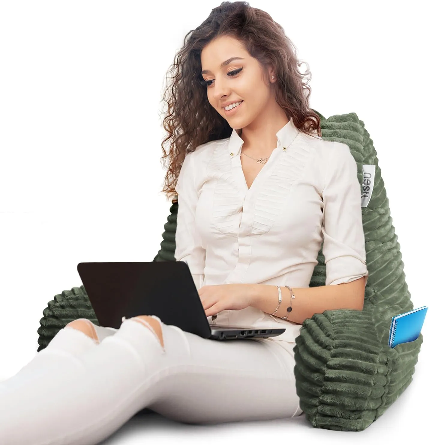 Nestl Reading Pillow for Bed Adult – Back Pillow for Sitting in Bed, Standard Bed Pillows for Sitting Up in Bed, Foam Bed Chair Pillow, Olive Green Bed Rest Pillow