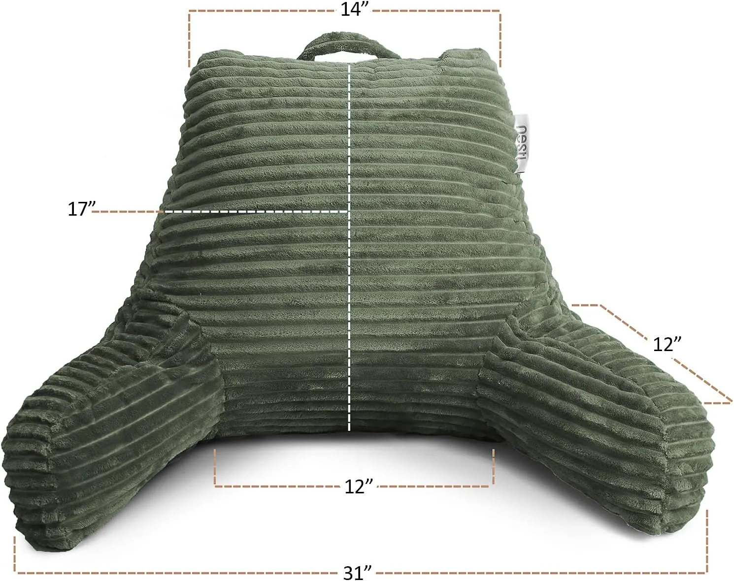 Nestl Reading Pillow for Bed Adult – Back Pillow for Sitting in Bed, Standard Bed Pillows for Sitting Up in Bed, Foam Bed Chair Pillow, Olive Green Bed Rest Pillow