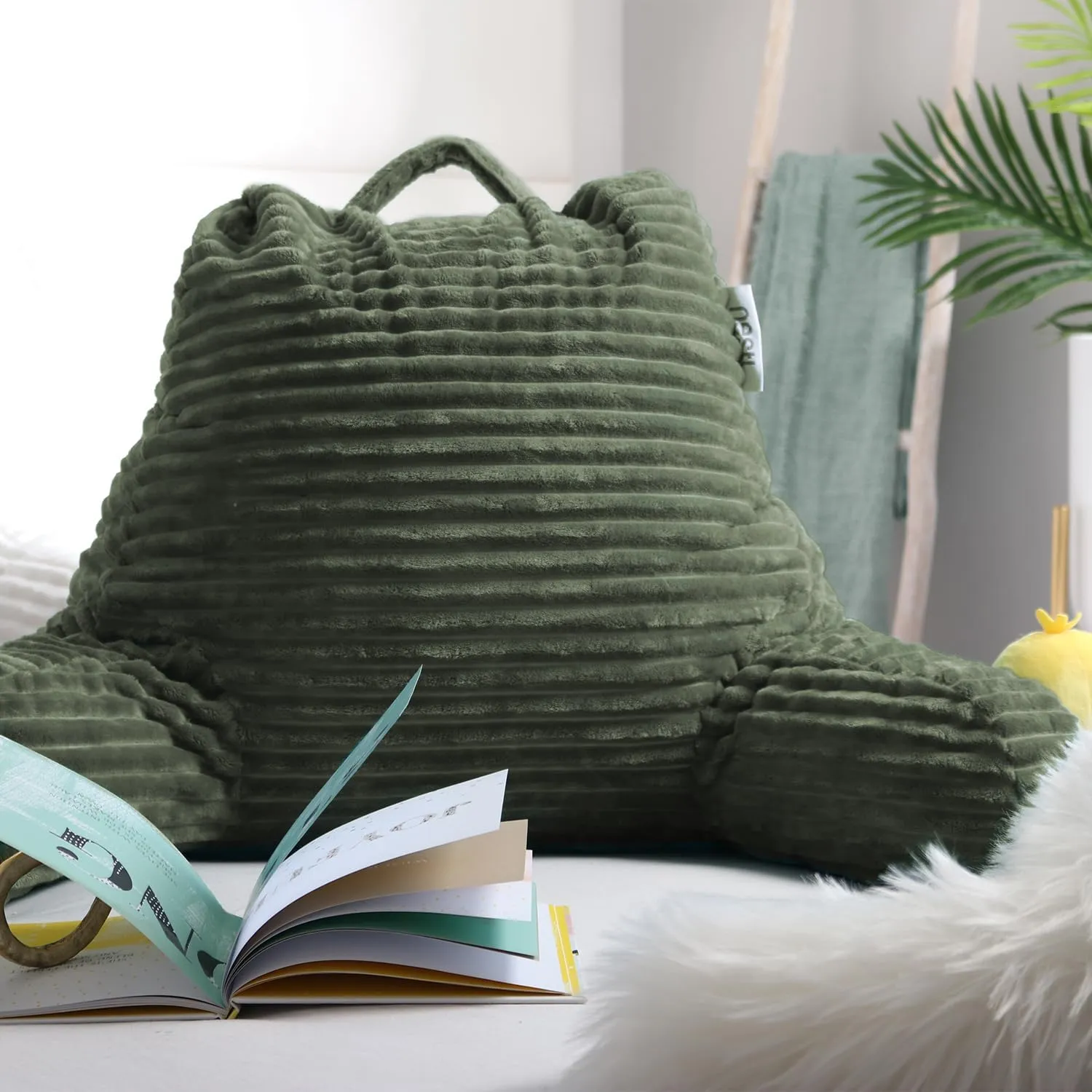 Nestl Reading Pillow for Bed Adult – Back Pillow for Sitting in Bed, Standard Bed Pillows for Sitting Up in Bed, Foam Bed Chair Pillow, Olive Green Bed Rest Pillow