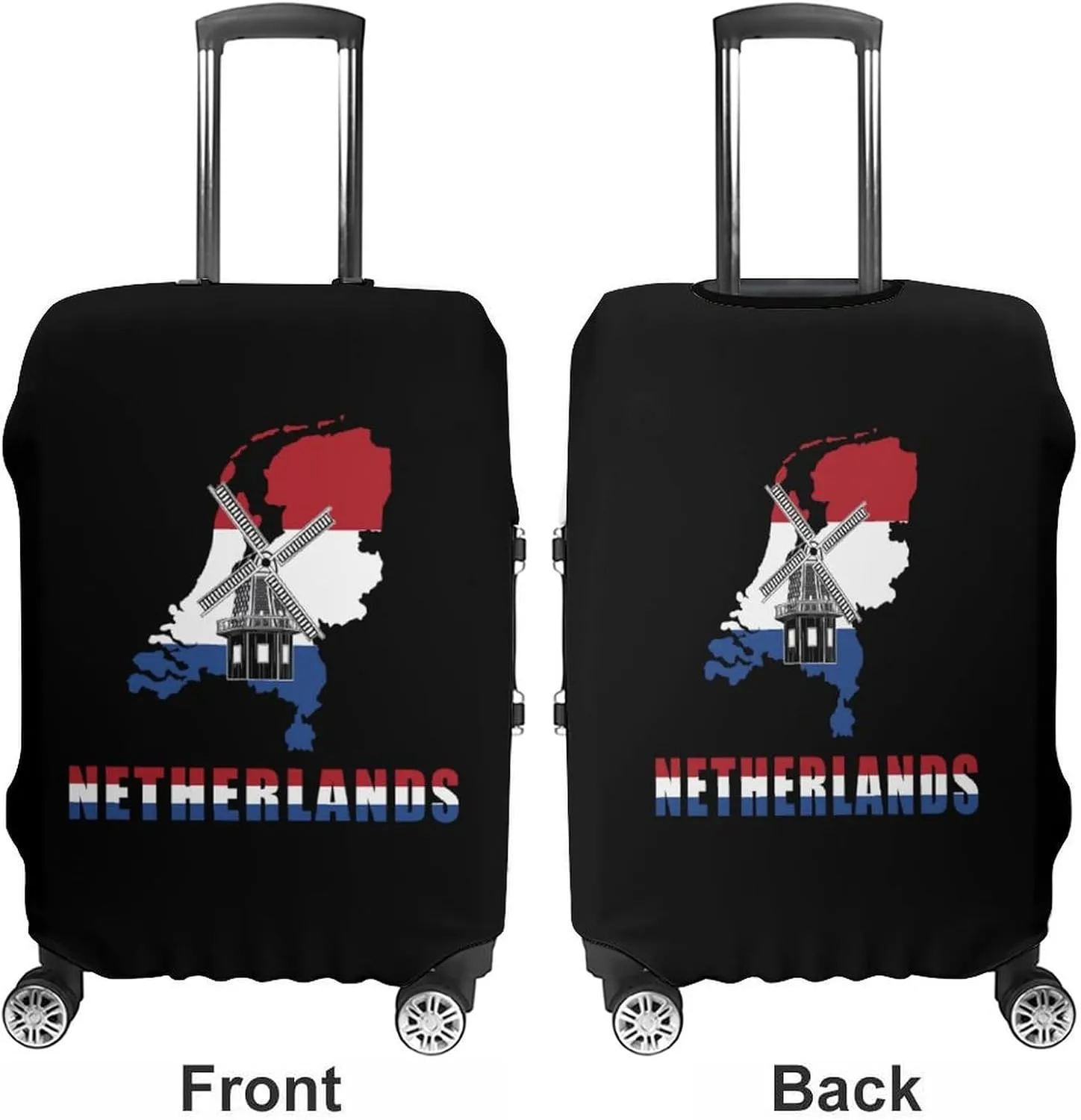 Netherlands Map Flag with Windmill Unisex Luggage Cover Washable Travel Suitcase Case Anti-Scratch Baggage Protector