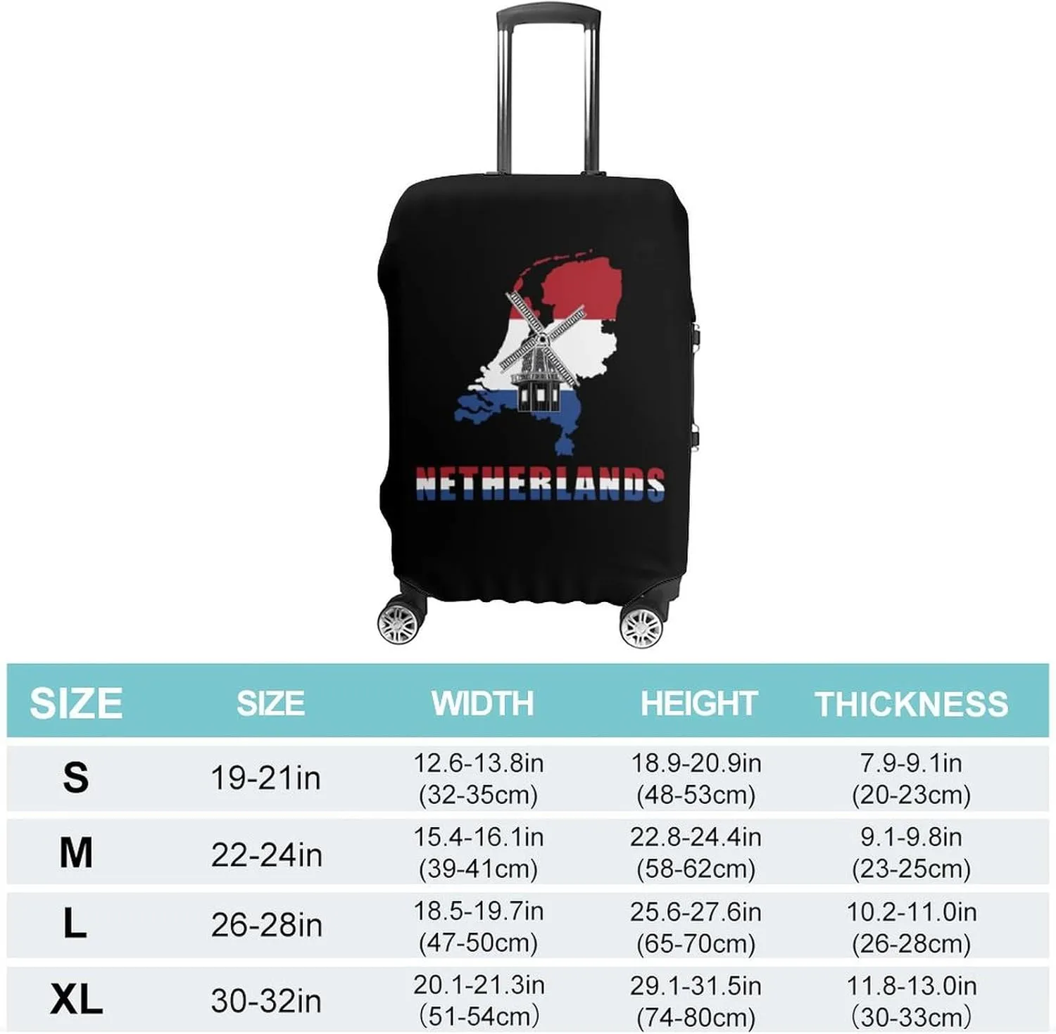 Netherlands Map Flag with Windmill Unisex Luggage Cover Washable Travel Suitcase Case Anti-Scratch Baggage Protector