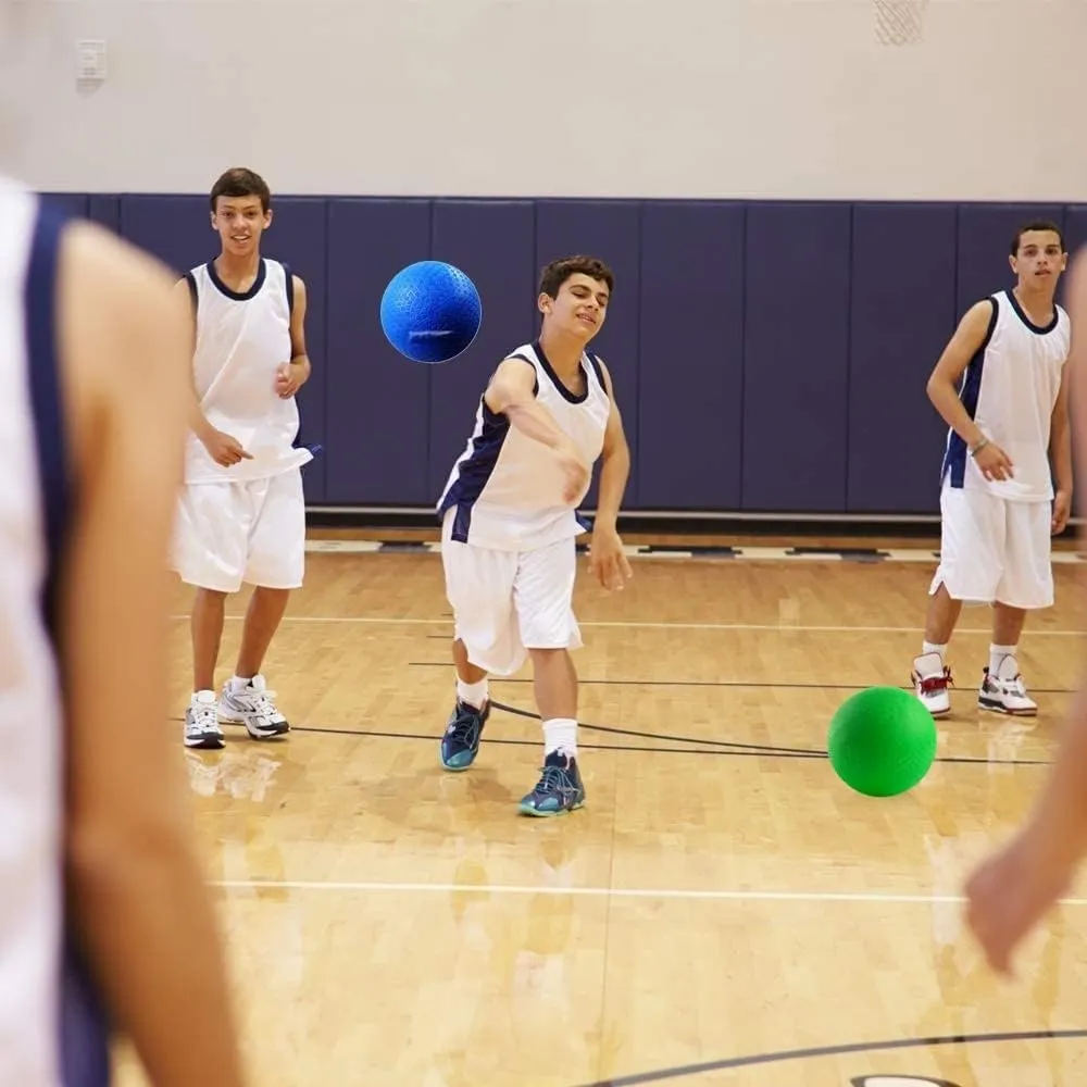 New Bounce Dodgeball Balls - Heavy Duty Set of 4 PG Dodge-Ball Balls for Kids and Adults, Official Size for Dodgeball and Handball - Perfect for Camps and Schools