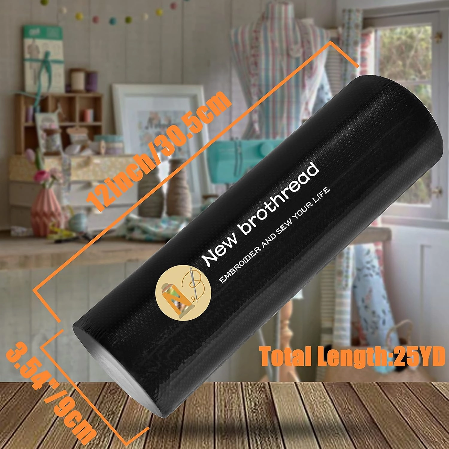 New brothread Black No Show Mesh Machine Embroidery Stabilizer Backing 12" x 25Yd roll - Light Weight 1.8 oz - 3 Options - Tear Away/Cut Away/No Show Mesh