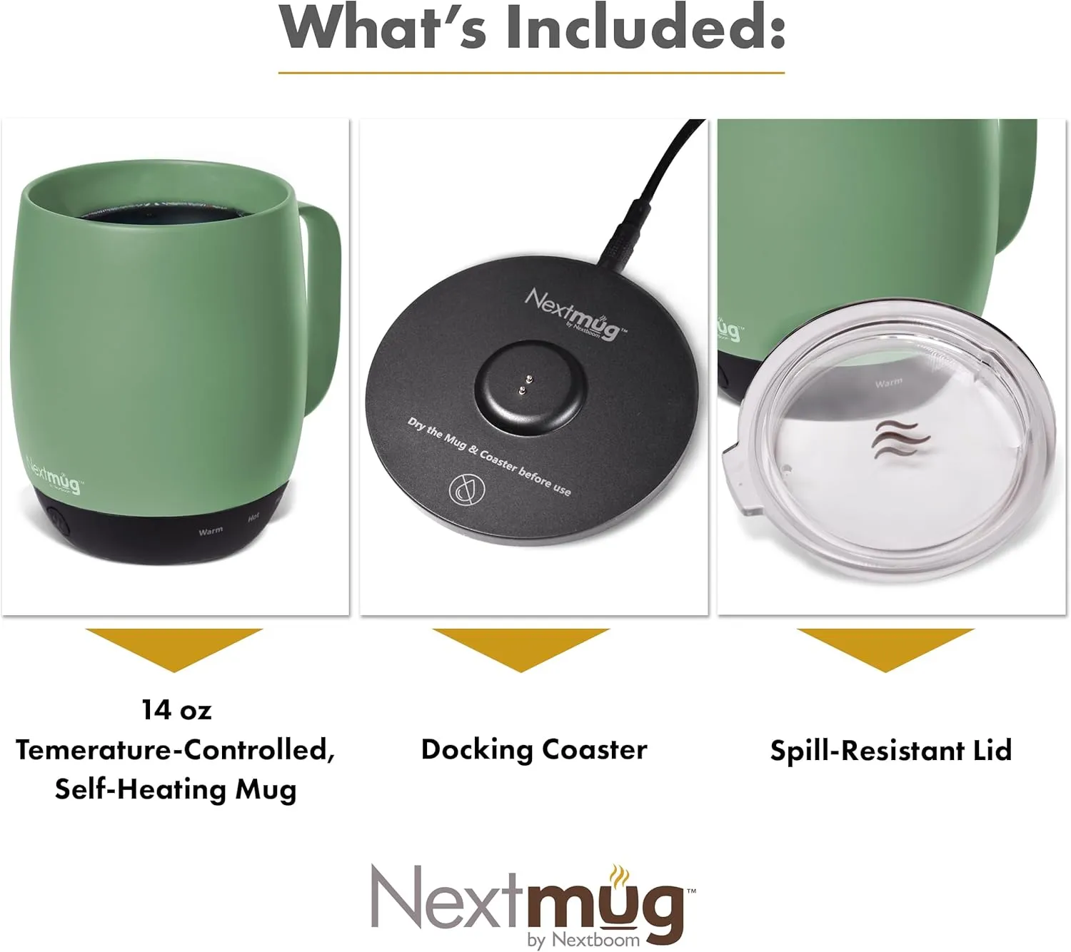 Nextmug - Temperature-Controlled, Self-Heating Coffee Mug (14 oz.) (Sage)