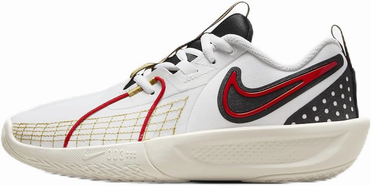 Nike G.T. Cut 3 Big Kids' Basketball Shoes (FD7033-103, White/Black/Bronzine/University Red) Size 4.5