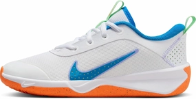 Nike Omni Multi-Court Big Kids' Indoor Court Shoes (DM9027-107, White/Vapor Green/Total Orange/Photo Blue) Size 4