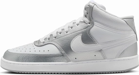 Nike Women's Court Vision Mid Trainers, White metallic silver, 9.5 Women