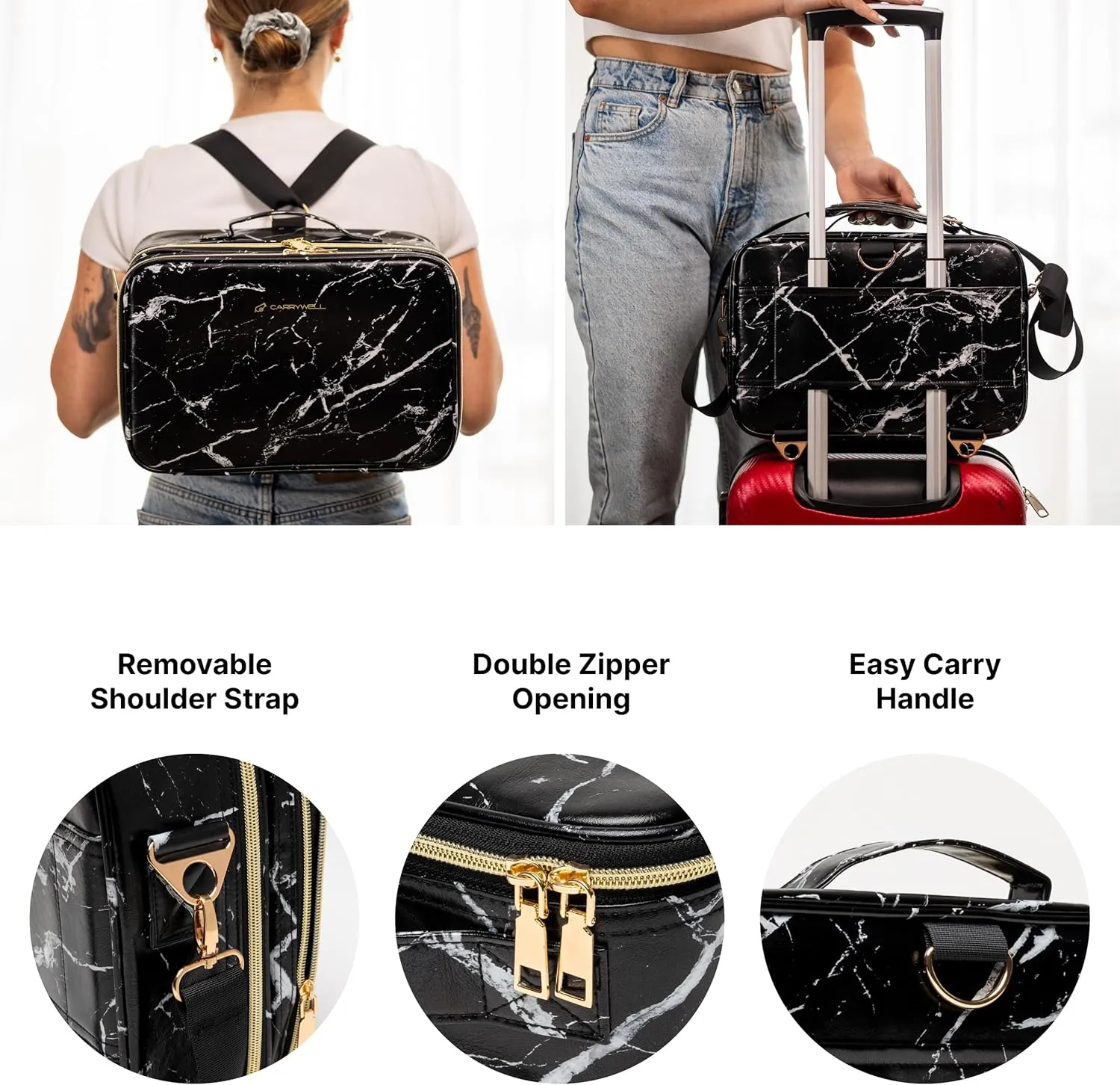 |Not Made In China| Makeup Bag Travel Case, Train Case for Cosmetics, Portable Beauty Organizer, Cosmetic Storage Bag With Adjustable Dividers For Make Up and Brushes