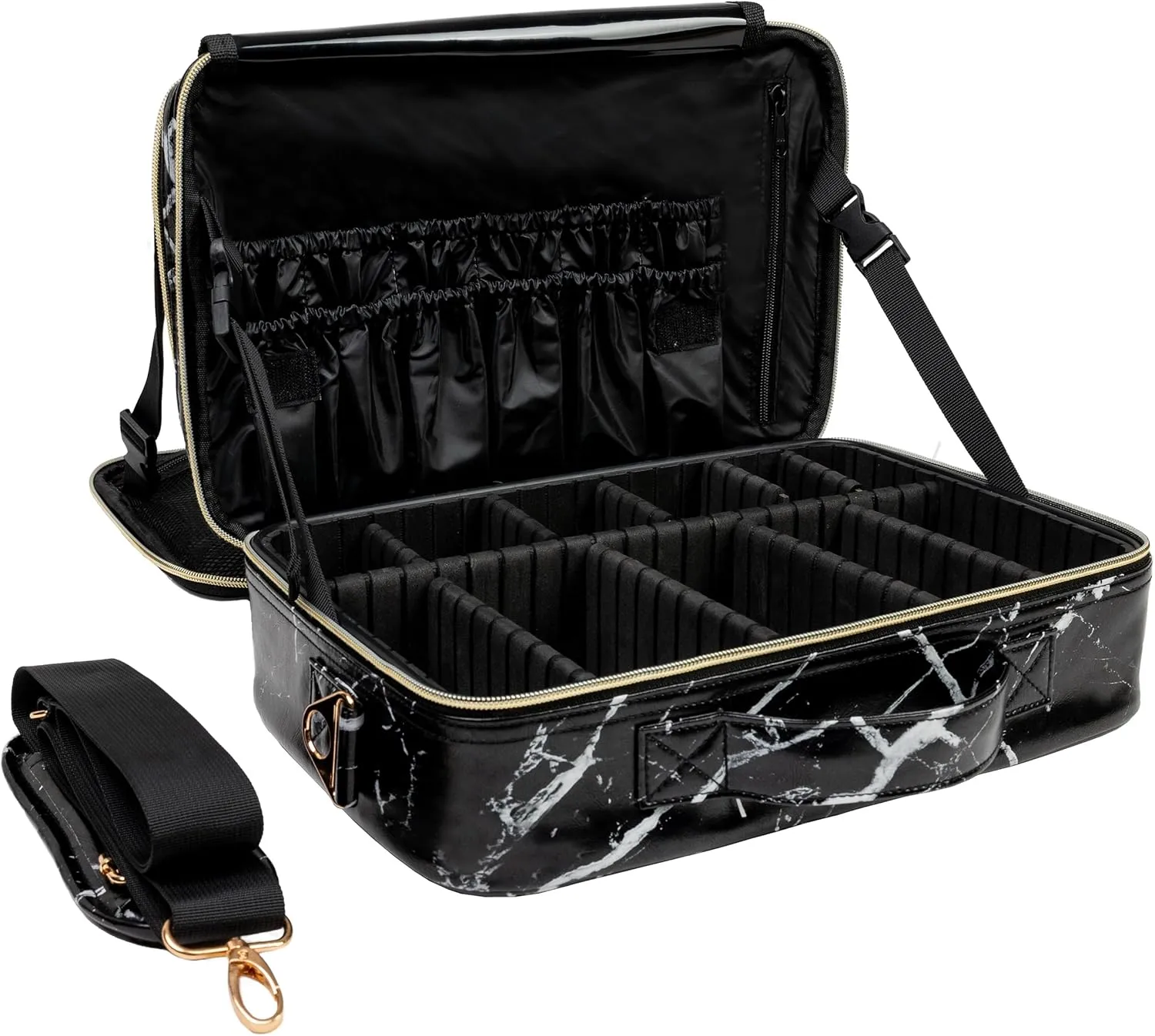|Not Made In China| Makeup Bag Travel Case, Train Case for Cosmetics, Portable Beauty Organizer, Cosmetic Storage Bag With Adjustable Dividers For Make Up and Brushes