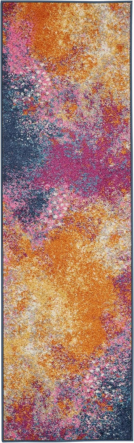 Nourison Passion Sunburst 1'10'' x 6' Area-Rug, Modern, Abstract, Easy-Cleaning, Non Shedding, Bed Room, Living Room, Dining Room, Kitchen, (6' Runner)