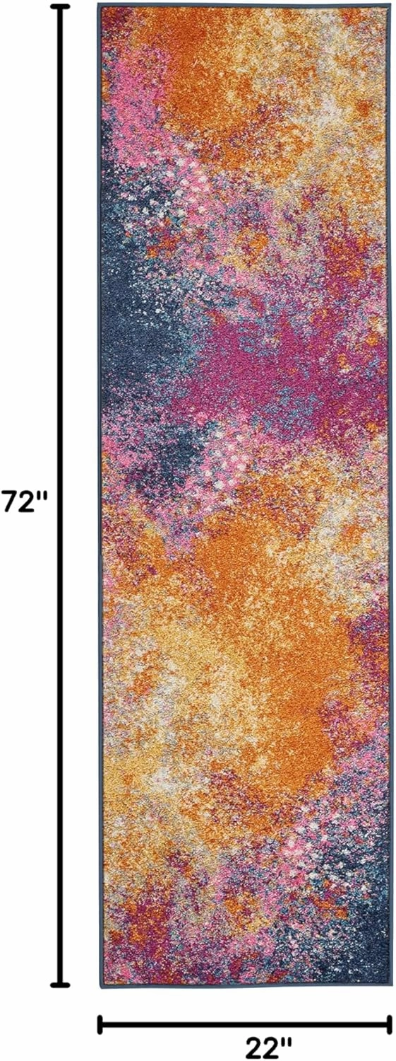 Nourison Passion Sunburst 1'10'' x 6' Area-Rug, Modern, Abstract, Easy-Cleaning, Non Shedding, Bed Room, Living Room, Dining Room, Kitchen, (6' Runner)