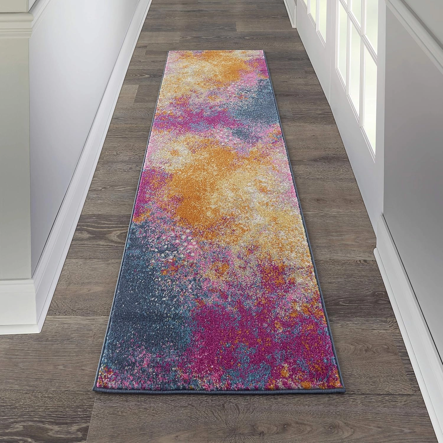 Nourison Passion Sunburst 1'10'' x 6' Area-Rug, Modern, Abstract, Easy-Cleaning, Non Shedding, Bed Room, Living Room, Dining Room, Kitchen, (6' Runner)