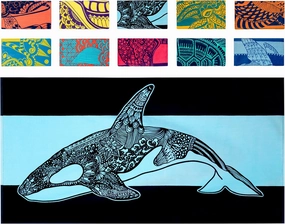 Nova Blue Orca (34 X 63) – Navy & Blue Colorway with Tropical Whale Design Travel Beach Towel Made from 100% Cotton – Vibrant Colorful Blanket Towel – Extra Large