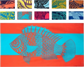 Nova Blue Tropical Fish Beach Towel (34 X 63) – Bright Red & Blue Packable Beach Towel Made from 100% Cotton – Vibrant Colorful Bath Towel – Turquoise Beach Blanket Towel