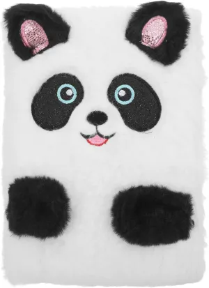 NUOBESTY Plush Notebook, Faux Fur Notebook for Kids, Panda Pattern Diary Journal Hardcover Notebook Writing Pad School Stationery White