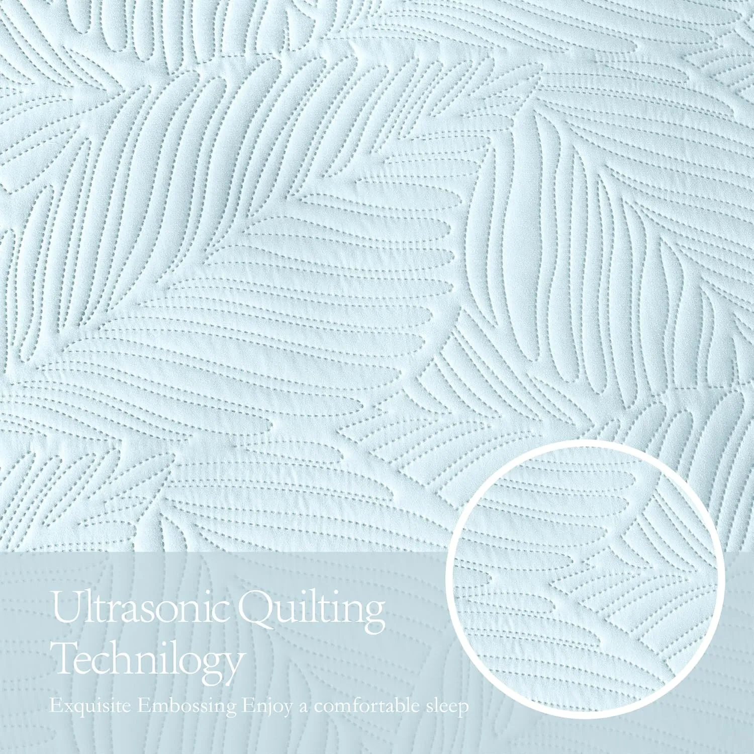OARAGE Twin Quilt Bedding Set Aqua Blue Soft Lightweight Bedspread with Leaf Pattern Ultrasonic Microfiber Bed Coverlet for All Season (1 Quilt,1 Sham)