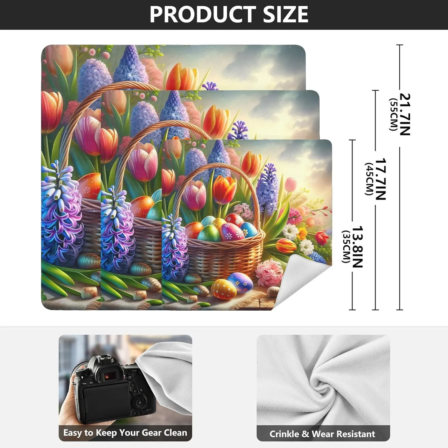 ODAWA Magic Cosmetic Bag 17.7 In, Easter Basket Flowers Changeable Capacity Cosmetic Bag, Easy-Storage Magic Cloth for Camera