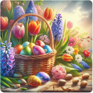 ODAWA Magic Cosmetic Bag 17.7 In, Easter Basket Flowers Changeable Capacity Cosmetic Bag, Easy-Storage Magic Cloth for Camera