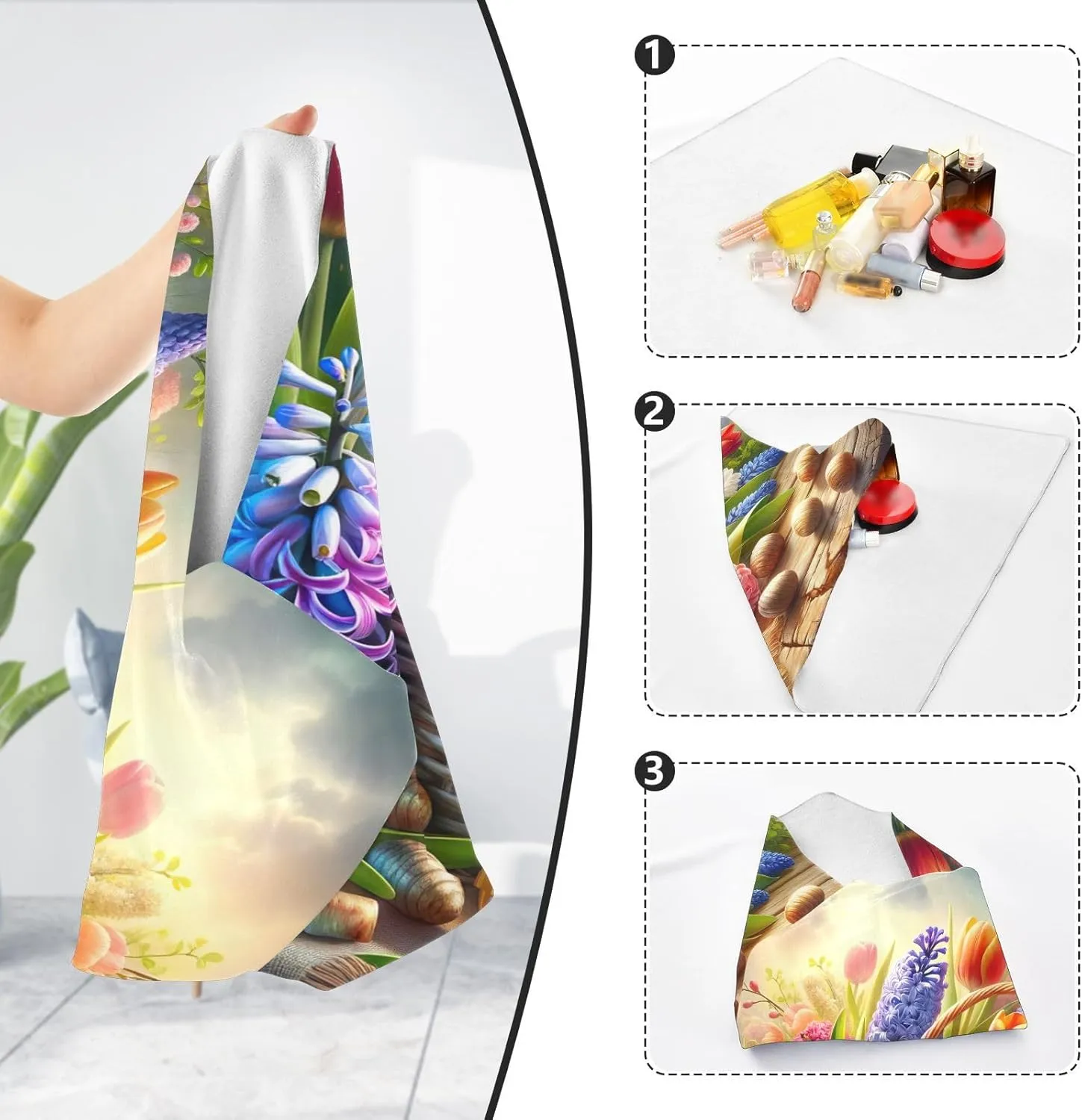 ODAWA Magic Cosmetic Bag 17.7 In, Easter Basket Flowers Changeable Capacity Cosmetic Bag, Easy-Storage Magic Cloth for Camera