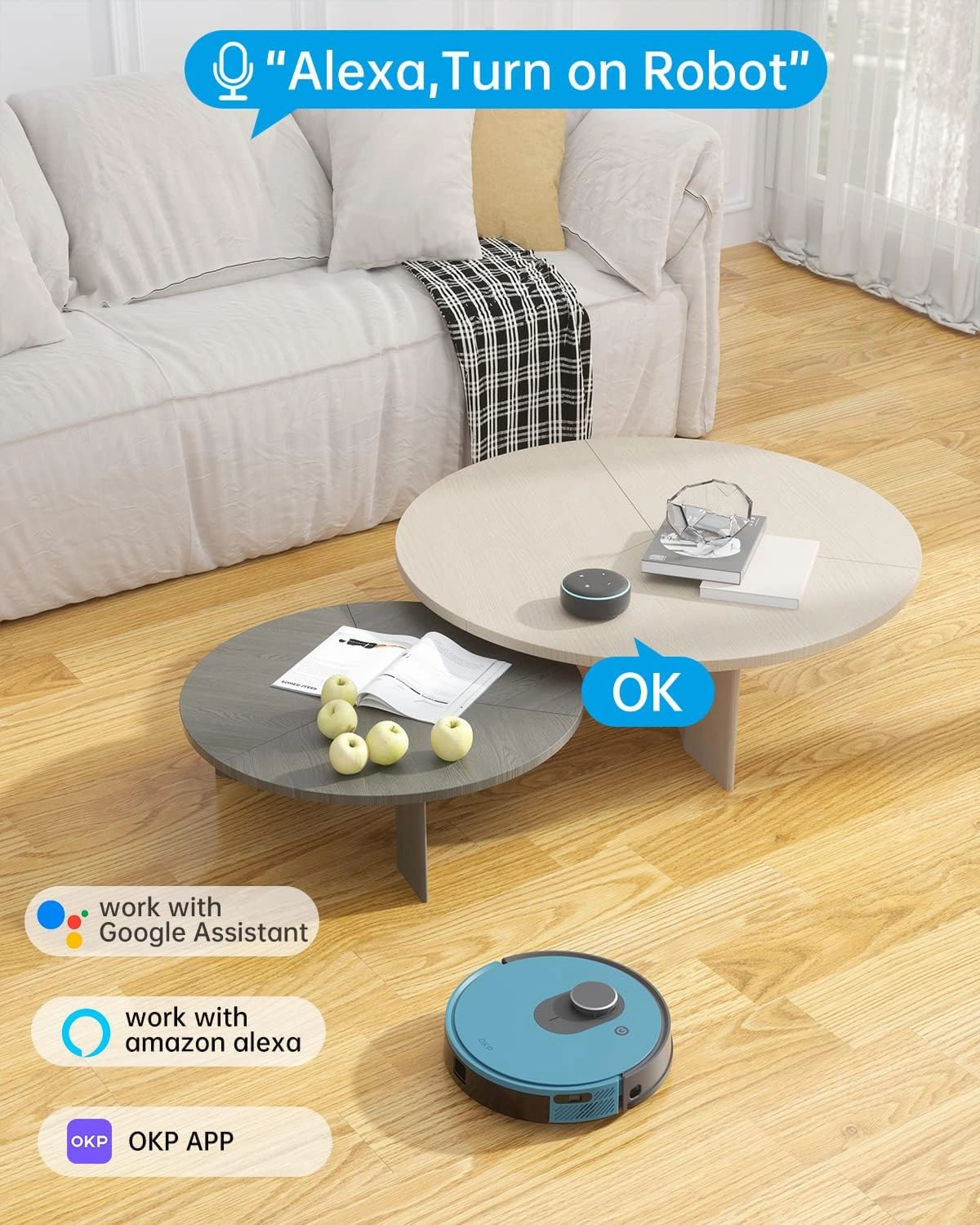 OKP L1 Robot Vacuum with 4000Pa Suction Power 180min Runtime, LIDAR Navigation, Smart Mapping, APP/Voice/Remote Control, Self-Charging, Smart No-Go Zone, for Hard Floors Pet Hair and Carpets