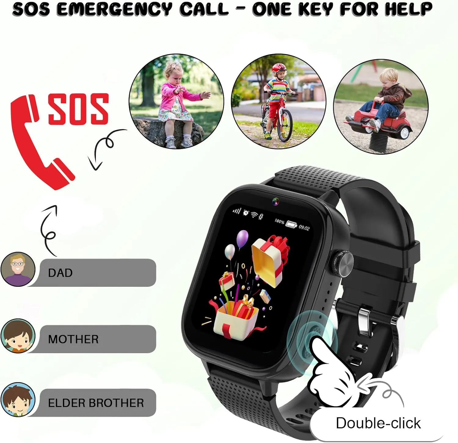 OKYUK 4G Smartwatch, Kids Watch for Kids with SIM Card, 47 Exciting Games, Two-Way Calling Feature, SOS Emergency Call Button Ideal for Kids Aged 3-12, Children’s Cell Phone Alternative (Black)