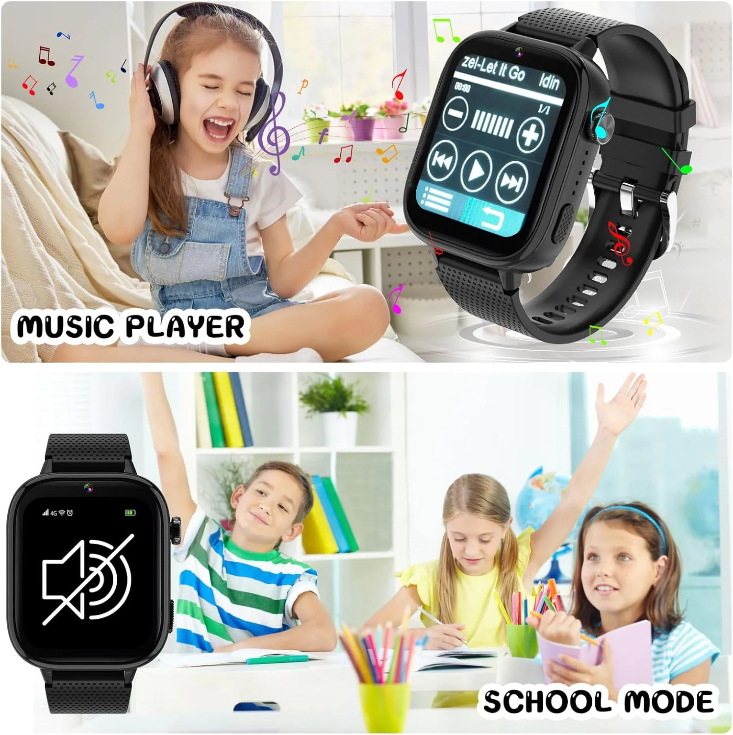 OKYUK 4G Smartwatch, Kids Watch for Kids with SIM Card, 47 Exciting Games, Two-Way Calling Feature, SOS Emergency Call Button Ideal for Kids Aged 3-12, Children’s Cell Phone Alternative (Black)