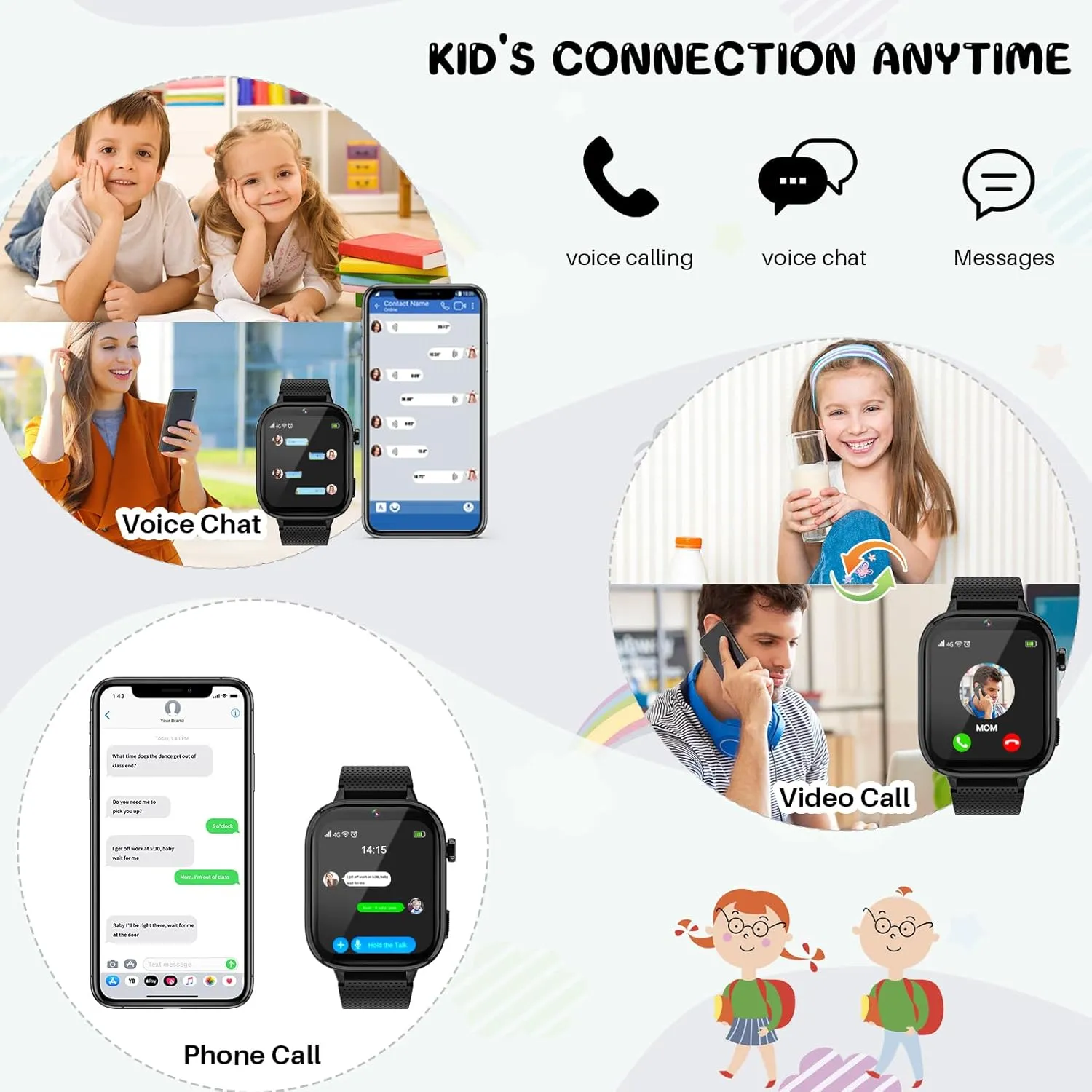 OKYUK 4G Smartwatch, Kids Watch for Kids with SIM Card, 47 Exciting Games, Two-Way Calling Feature, SOS Emergency Call Button Ideal for Kids Aged 3-12, Children’s Cell Phone Alternative (Black)