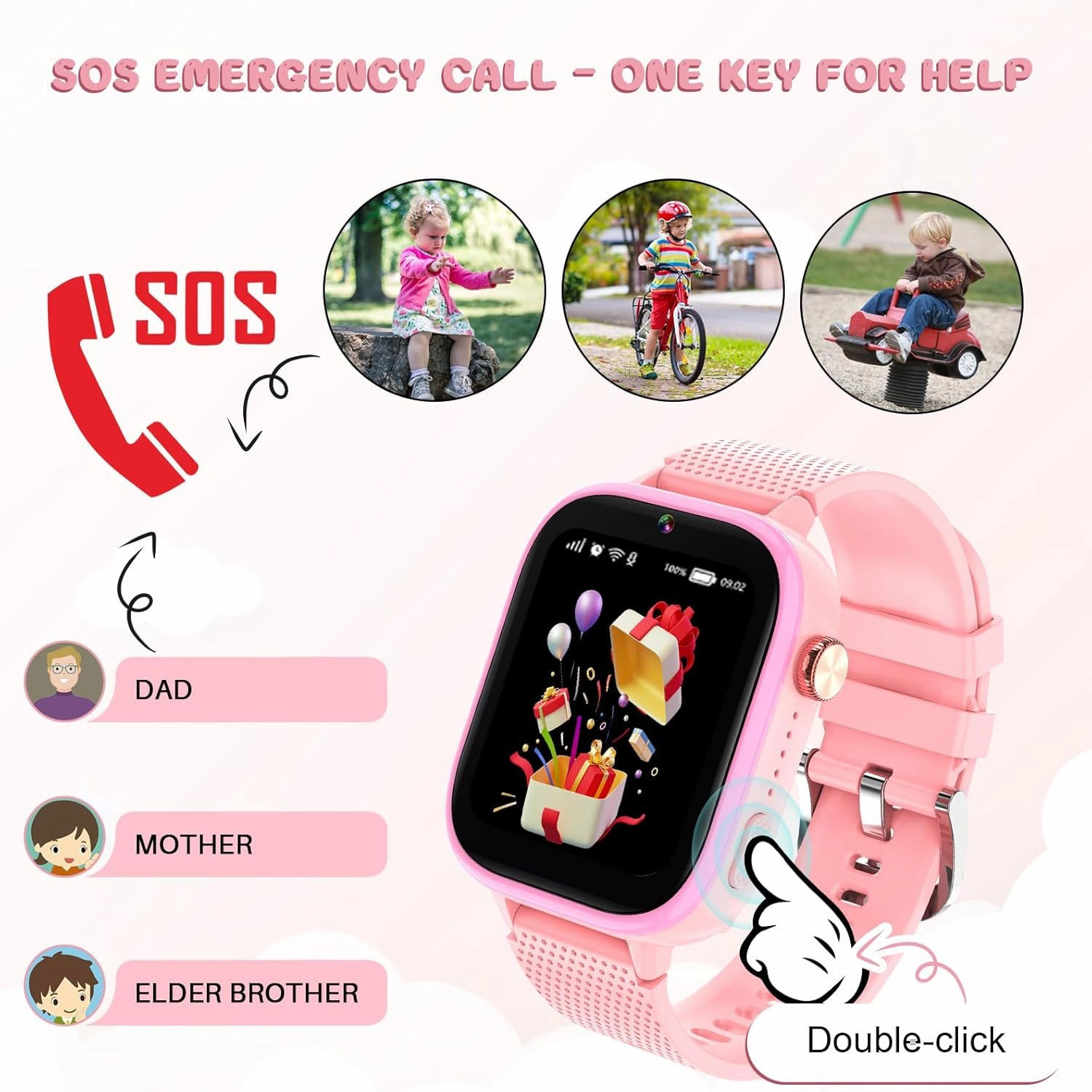 OKYUK 4G Kids Smart Watch, 15 Exciting Games, Two-Way Calling Feature, SOS Emergency Call Button Ideal for Kids Aged 3-12, for Boys & Girls (Pink)