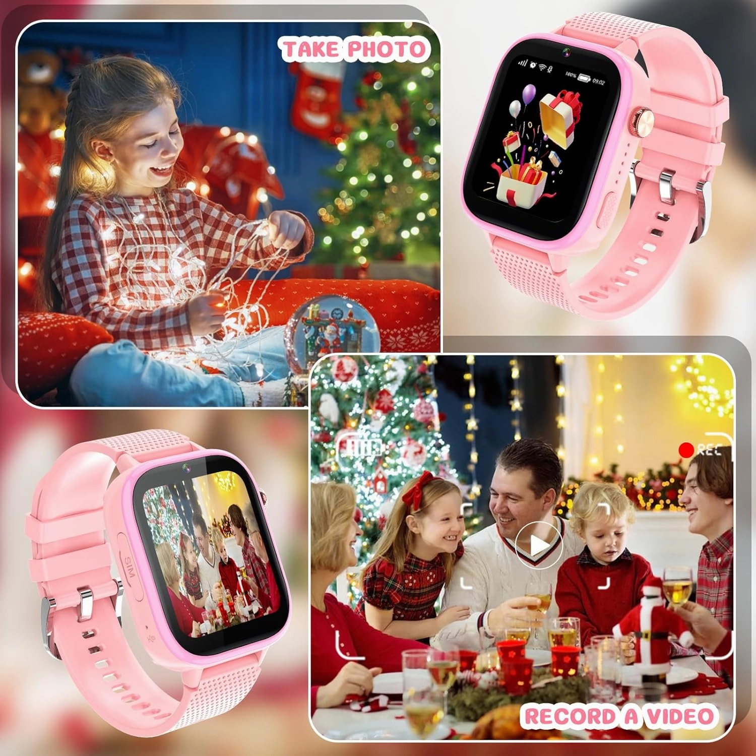 OKYUK 4G Kids Smart Watch, 15 Exciting Games, Two-Way Calling Feature, SOS Emergency Call Button Ideal for Kids Aged 3-12, for Boys & Girls (Pink)