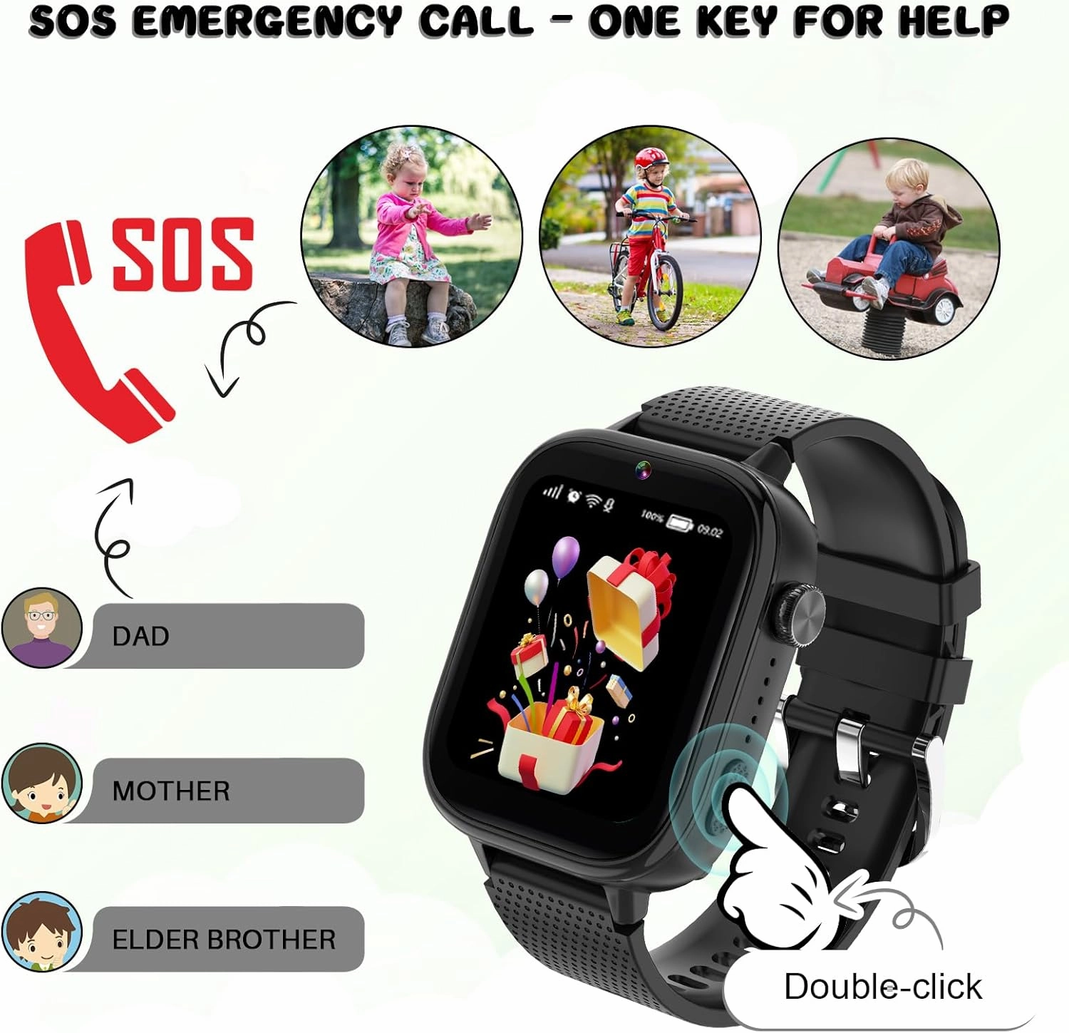 OKYUK 4G Smartwatch, Kids Watch for Kids with SIM Card, 47 Exciting Games, Two-Way Calling Feature, SOS Emergency Call Button Ideal for Kids Aged 3-12, Children’s Cell Phone Alternative (Black)