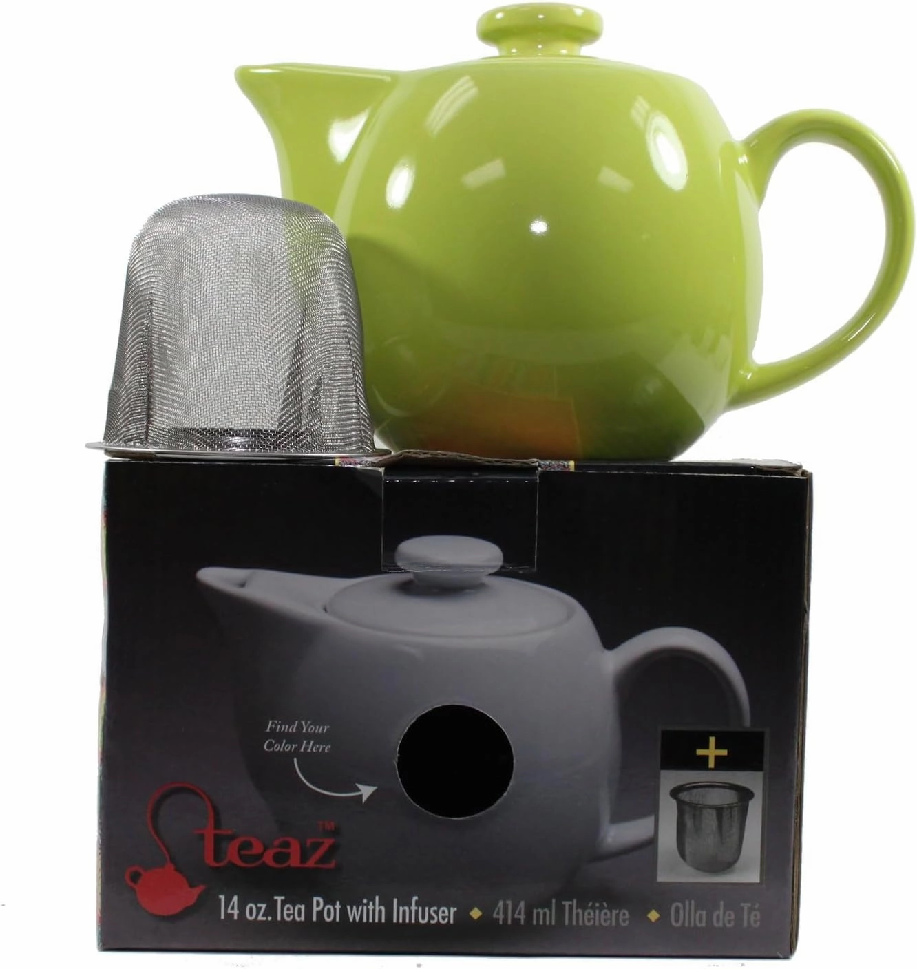 OmniWare 14 Oz Stoneware Teapot with Stainless Steel Mesh Infuser (Citron) - Microwave & Dishwasher Safe, Removable Infuser, Retro-Style Kitchenware Ideal for Loose Tea Brewing