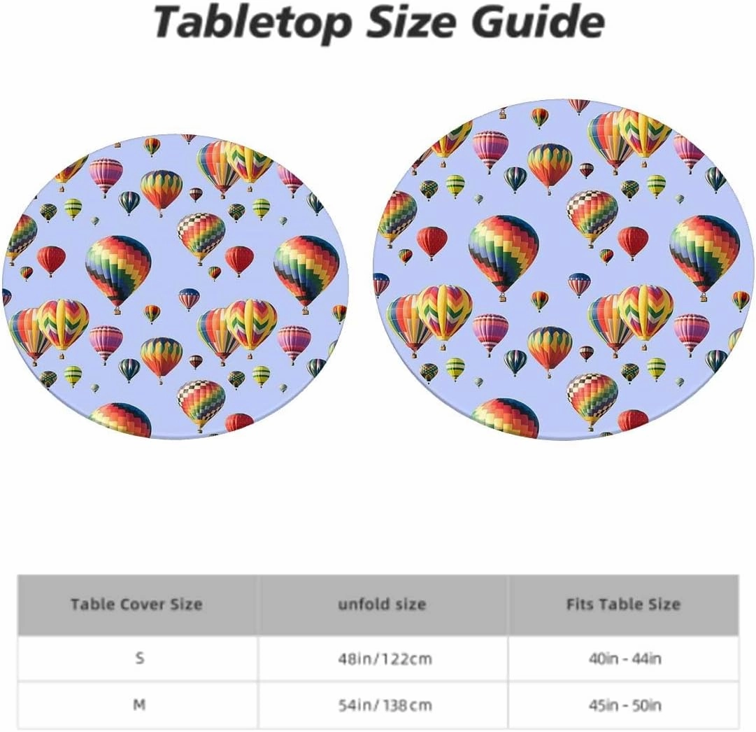 OOzie Blue Round Tablecloth with Elastic Edge Nostalgic Hot Air Balloons in Sky Flying Journey Round Fitted Table Cover The Ultimate Protection for Your Table Colorful Fits up 45"-50" Diameter Tables