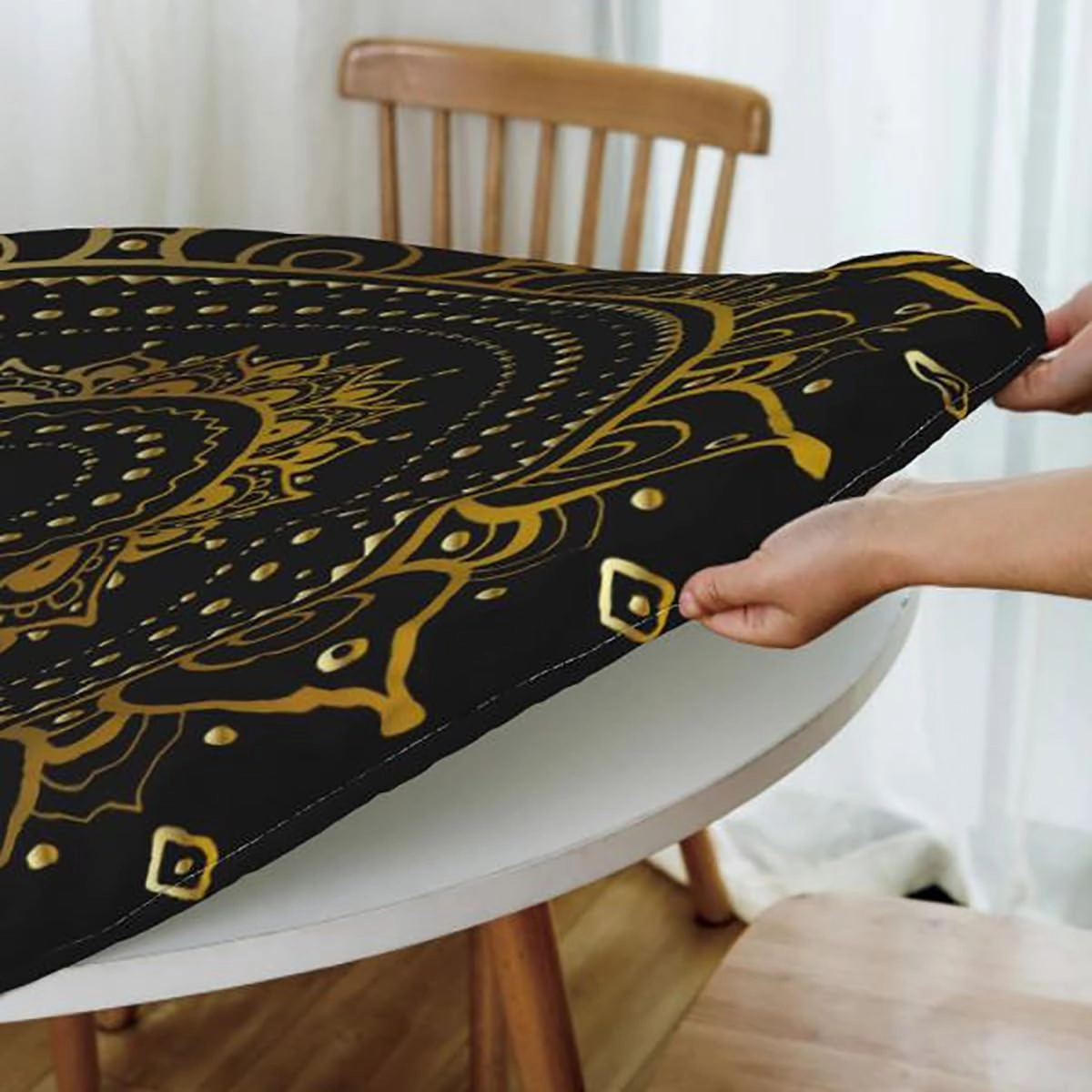 OOzie Blue Round Tablecloth with Elastic Edge Nostalgic Hot Air Balloons in Sky Flying Journey Round Fitted Table Cover The Ultimate Protection for Your Table Colorful Fits up 45"-50" Diameter Tables