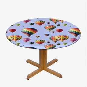 OOzie Blue Round Tablecloth with Elastic Edge Nostalgic Hot Air Balloons in Sky Flying Journey Round Fitted Table Cover The Ultimate Protection for Your Table Colorful Fits up 45"-50" Diameter Tables
