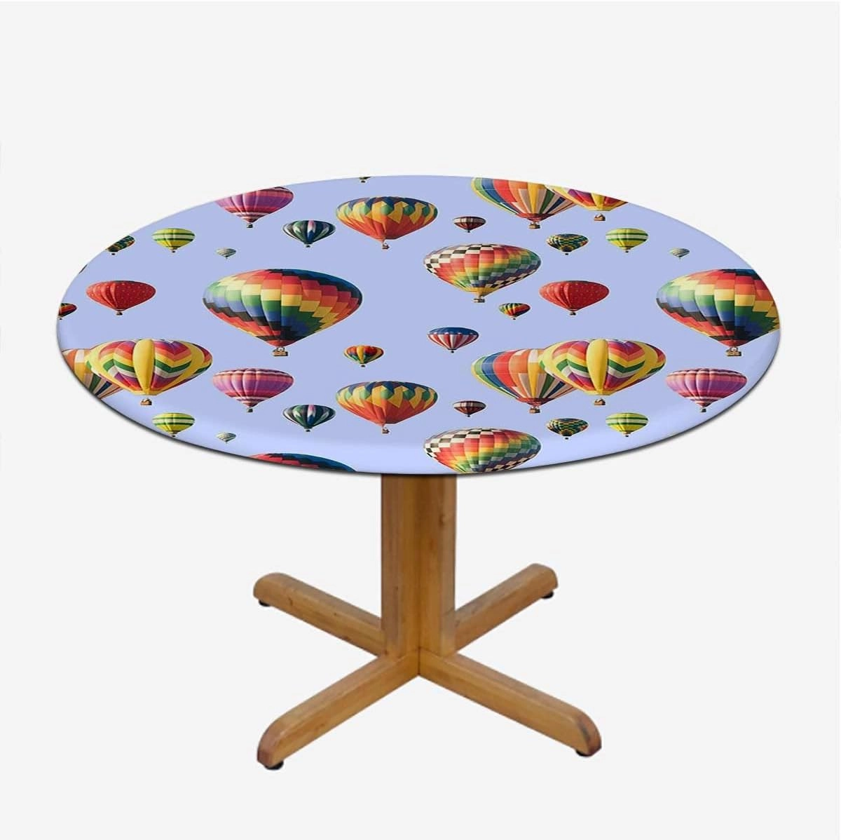 OOzie Blue Round Tablecloth with Elastic Edge Nostalgic Hot Air Balloons in Sky Flying Journey Round Fitted Table Cover The Ultimate Protection for Your Table Colorful Fits up 45"-50" Diameter Tables