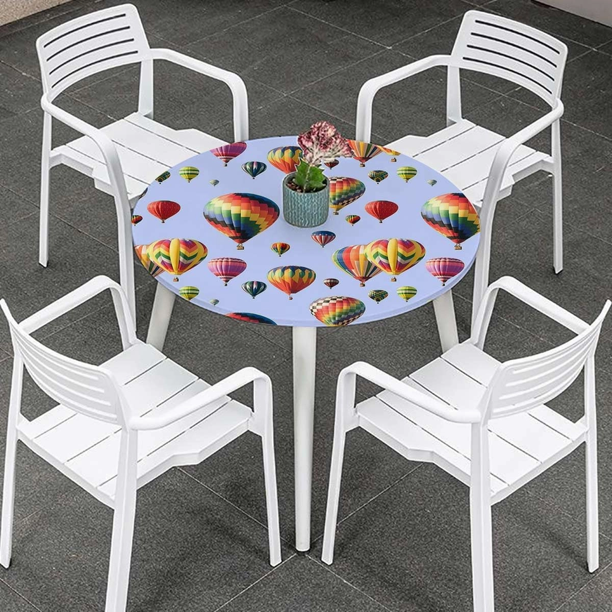 OOzie Blue Round Tablecloth with Elastic Edge Nostalgic Hot Air Balloons in Sky Flying Journey Round Fitted Table Cover The Ultimate Protection for Your Table Colorful Fits up 45"-50" Diameter Tables