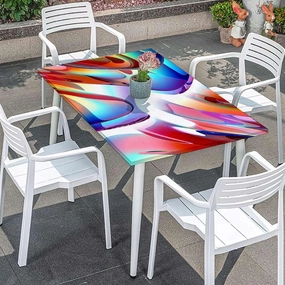 OOzie Red Navy Blue Elastic Fitted Tablecloth Colorful Festive Art and of Rounded Shining Elastic Edged Table Cover for Farm Kitchen Dining Picnic Coffee Patio Decor Abstract Fits up 5 Foot Tables