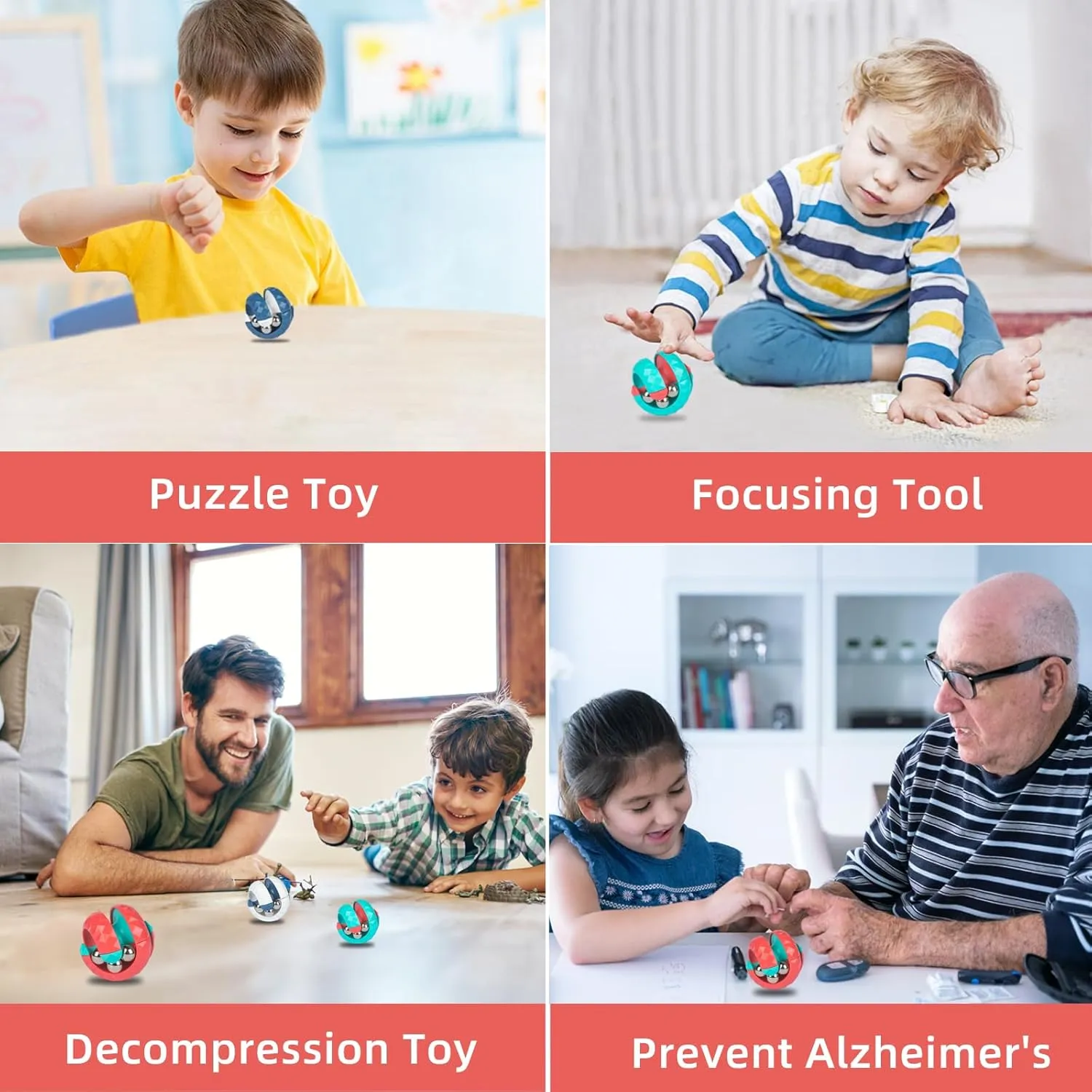 Orbit Ball Toys, Fidget Spinner Top Bead Ball Spinning Toy, Rotating Track Infinite Flip Change Puzzle Games Novelty Creative Stress Relieve Toys for Kids Children Adults (4 Pack)