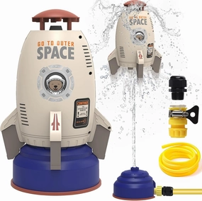 Outdoor Rocket Sprinkler Toy for Kids - Water-Powered Summer Backyard Game Fun Splash Play for Boys & Girls Ages 3  with 5m Hose/DIY Sticker (Grey)
