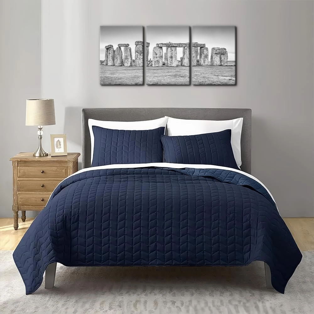 Pacimo Landscape Wall Art Set of 3 - Framed Canvas Prints with The Mysterious Stonehenge Pictures - Perfect for Modern Home Decor - Ideal Wall Decor for Living Room Bedroom Office - 12"x16"x3