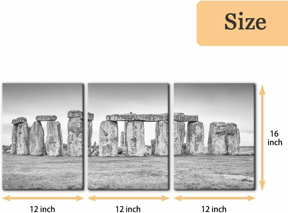 Pacimo Landscape Wall Art Set of 3 - Framed Canvas Prints with The Mysterious Stonehenge Pictures - Perfect for Modern Home Decor - Ideal Wall Decor for Living Room Bedroom Office - 12"x16"x3